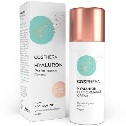 Hyaluron Performance Cream 50 ml - vegan day and night cream for face, neck, décolleté eye - anti-wrinkle moisturizer for women and men, Cosphera