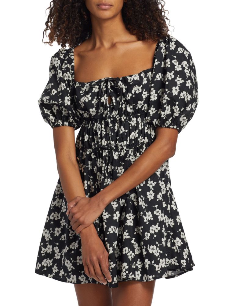 Polo Ralph Lauren Floral Puff Sleeve Mini Dress in Black White