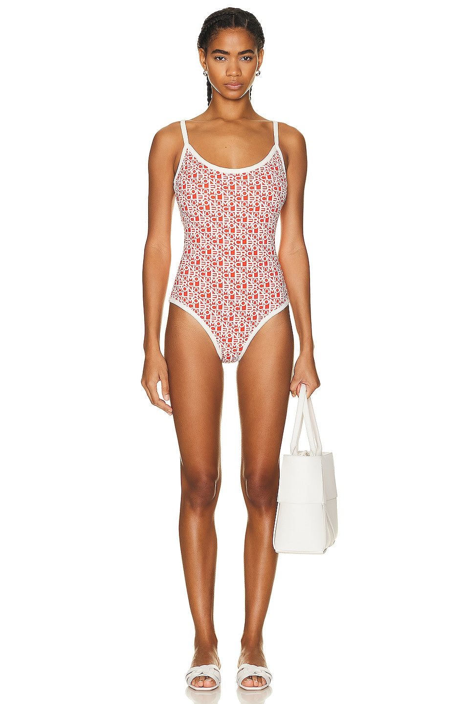 Moncler Logo Print Scoop Neck One Piece Swimsuit, Orange