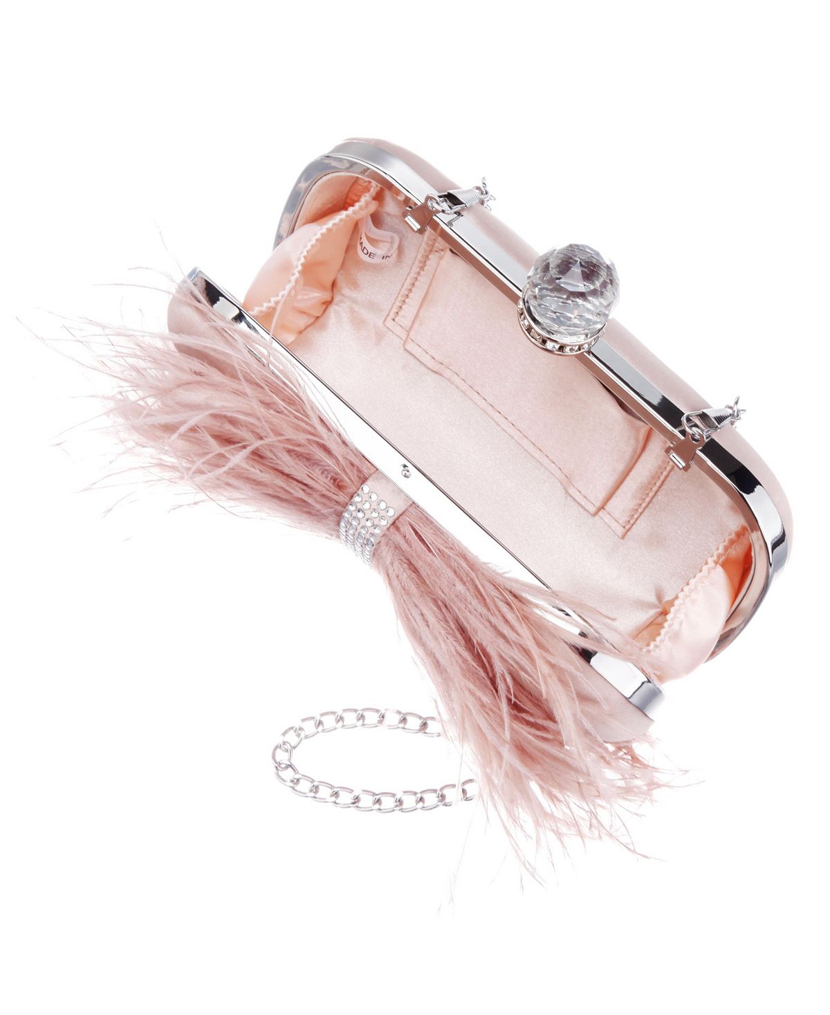 Women's minaudiere clutch decorated with Nina feathers