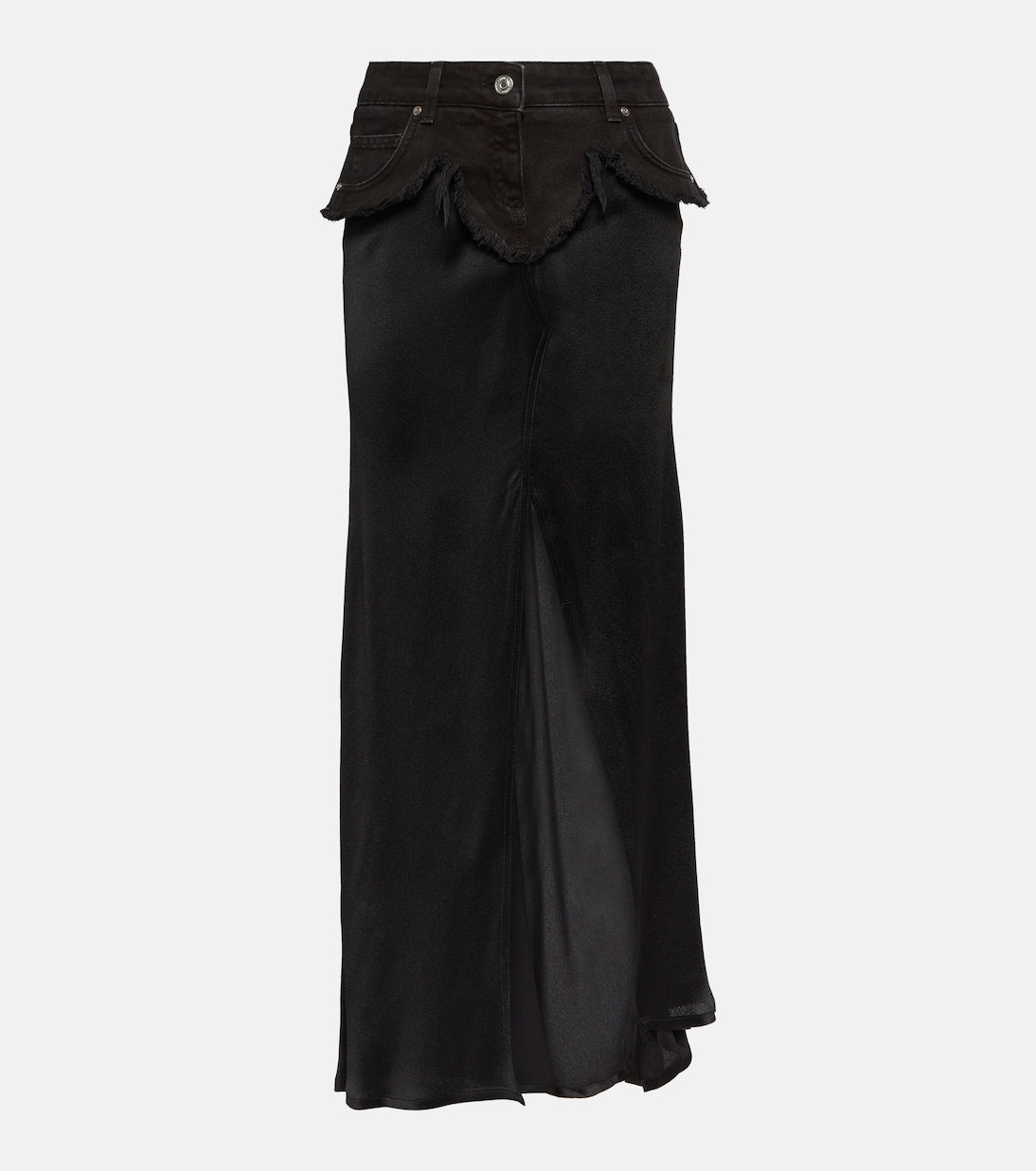 Blumarine Denim Trim Satin Maxi Skirt, Black