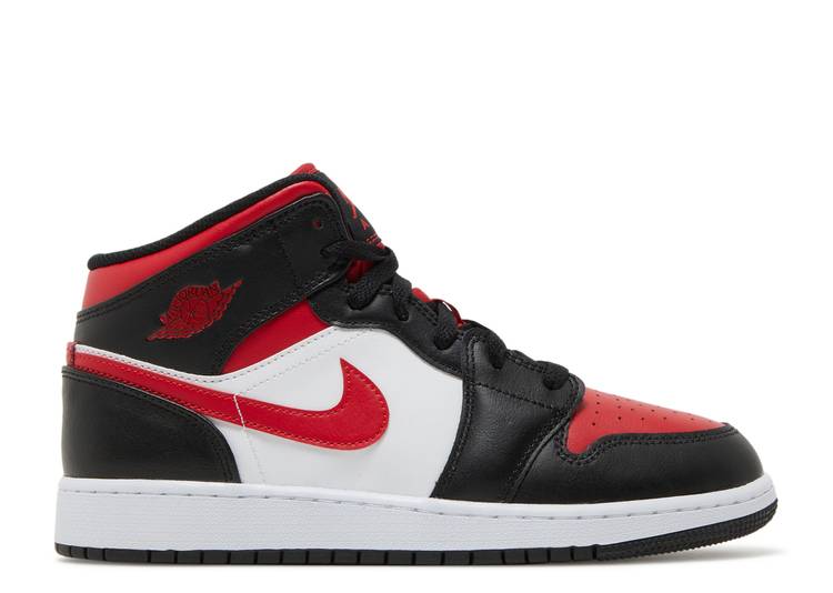 حذاء رياضي AIR JORDAN 1 MID GS 'BLACK FIRE RED'، أسود