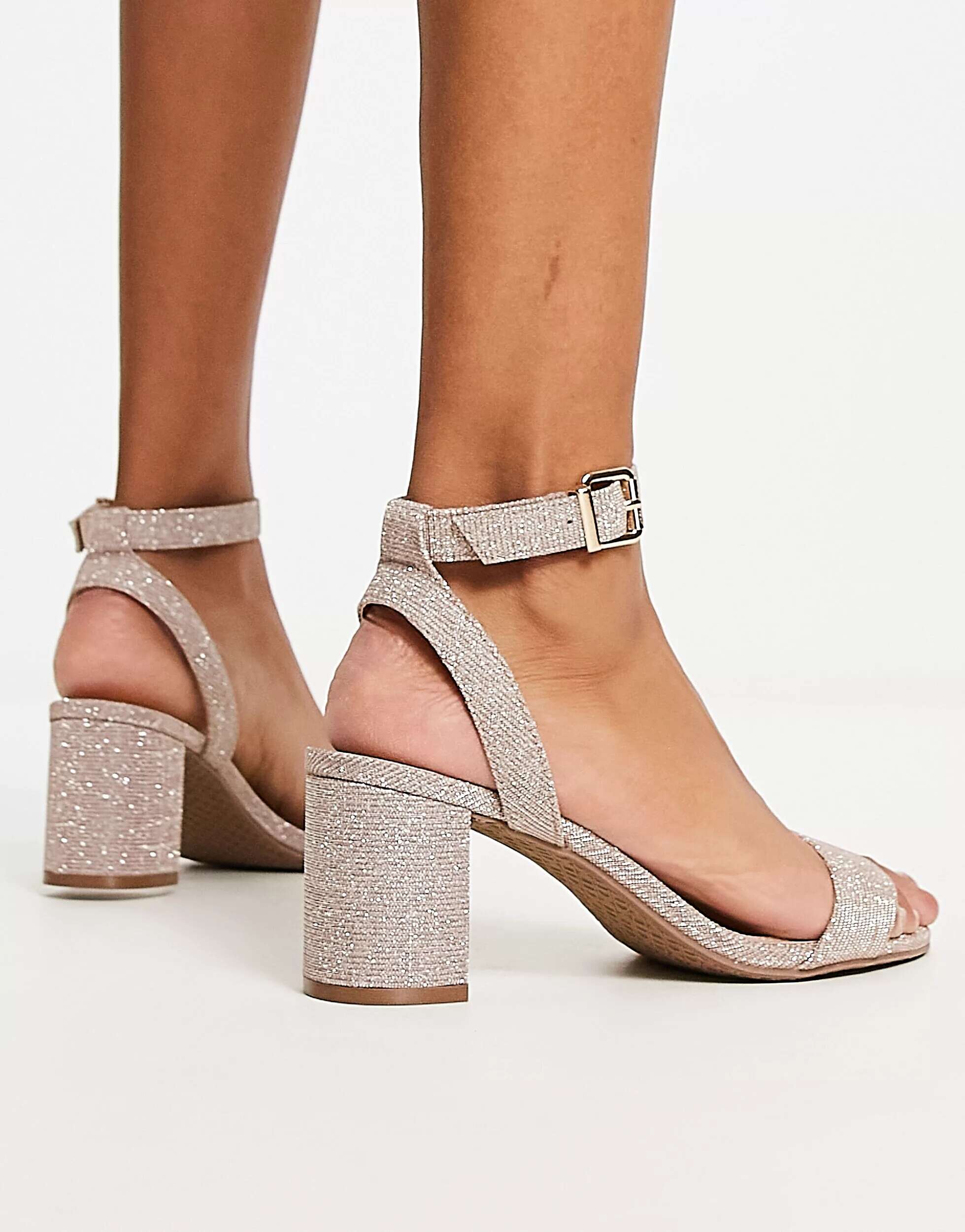 Dune London Wide Fit Block Heel Sandals in Rose Gold Dune Wide Fit