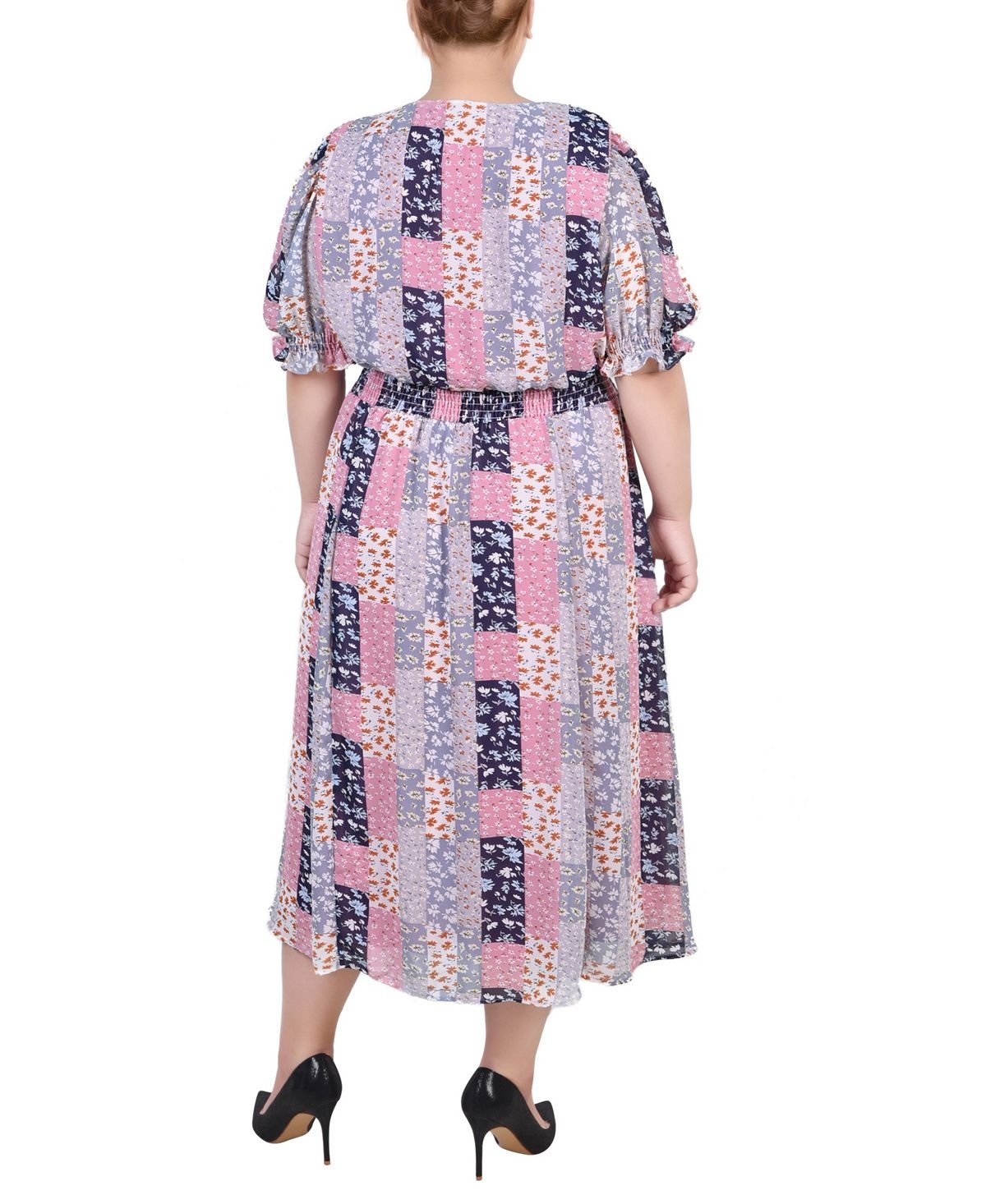 Plus Size Short Sleeve Chiffon Puff Sleeve Dress NY Collection multi