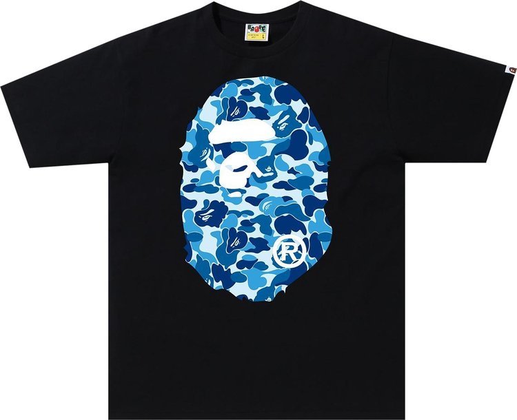 تي شيرت BAPE ABC Camo Big Ape Head باللون الأسود/الأزرق، أسود