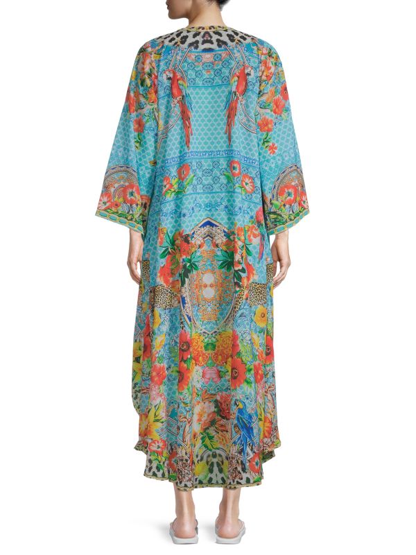 Ranee's Blue Mixed Print Kimono Cape