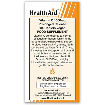 Vitamin C 1500 mg Extended Release, 100 Vegan Tablets, Healthaid