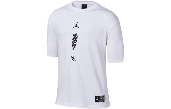 تي شيرت Air Jordan Zion 1 x Naruto Crossover Naruto Uzumaki Printed Round Neck Short Sleeve Unisex أبيض، أبيض