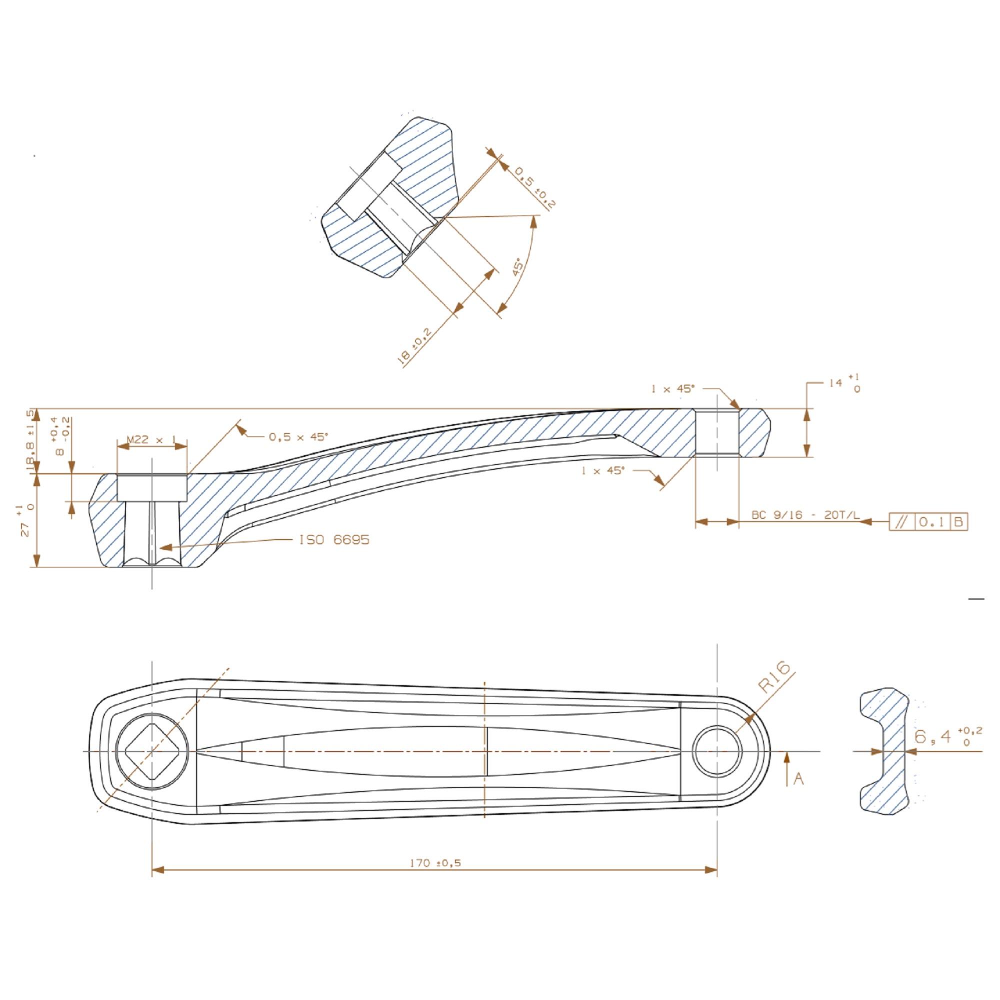 Crankset Single, 38 teeth, square, 170 mm, aluminum, black RIVERSIDE