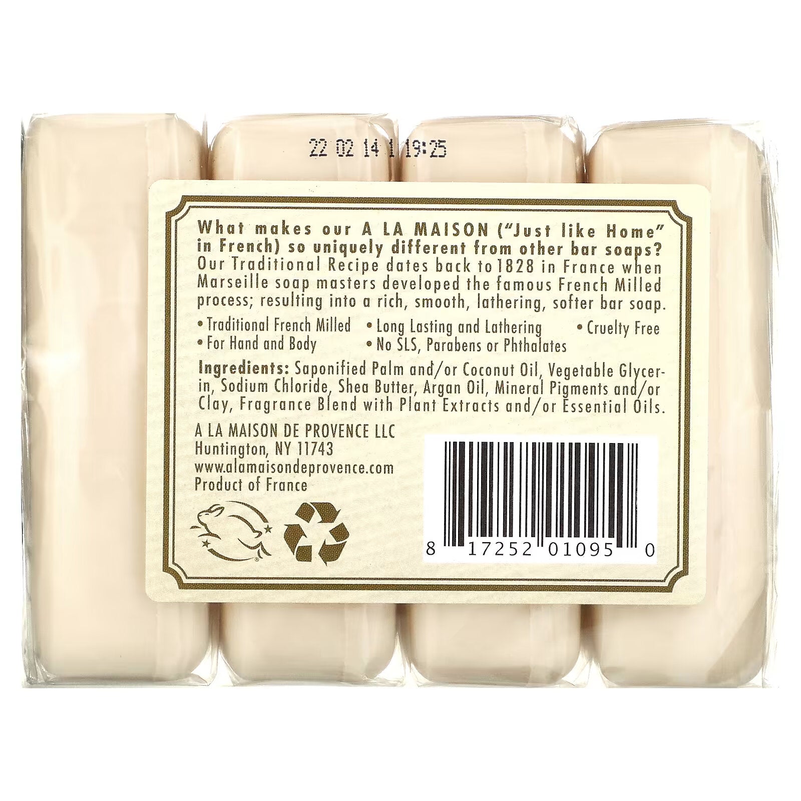 A La Maison de Provence, Hand & Body Soap, Pure Coconut, 4 x 3.5 oz Bars