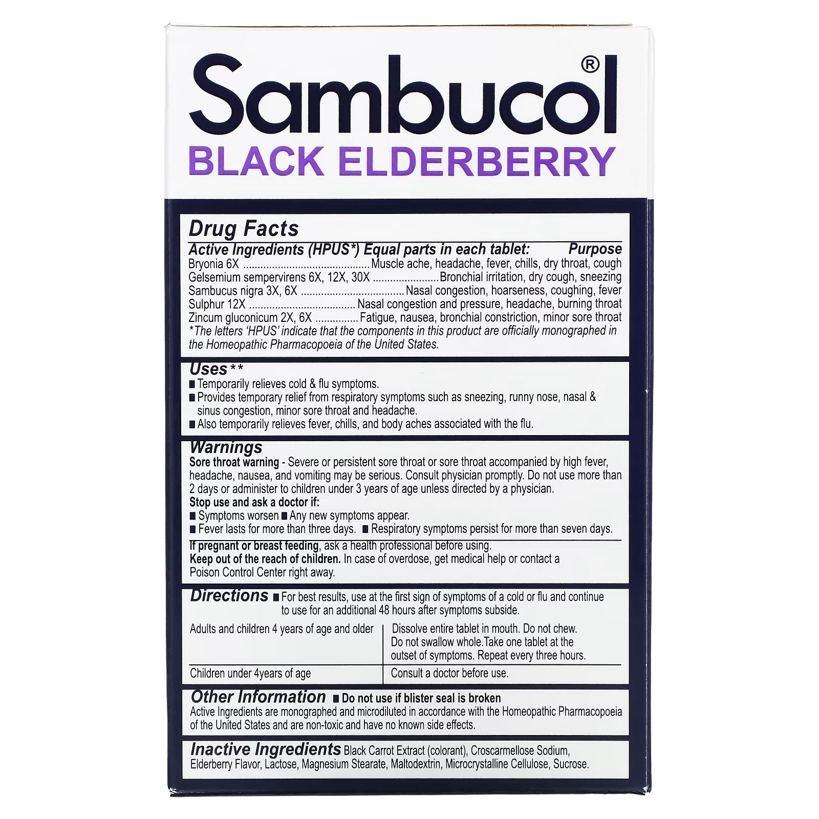 Flu and Cold Remedy Sambucol, 60 tablets