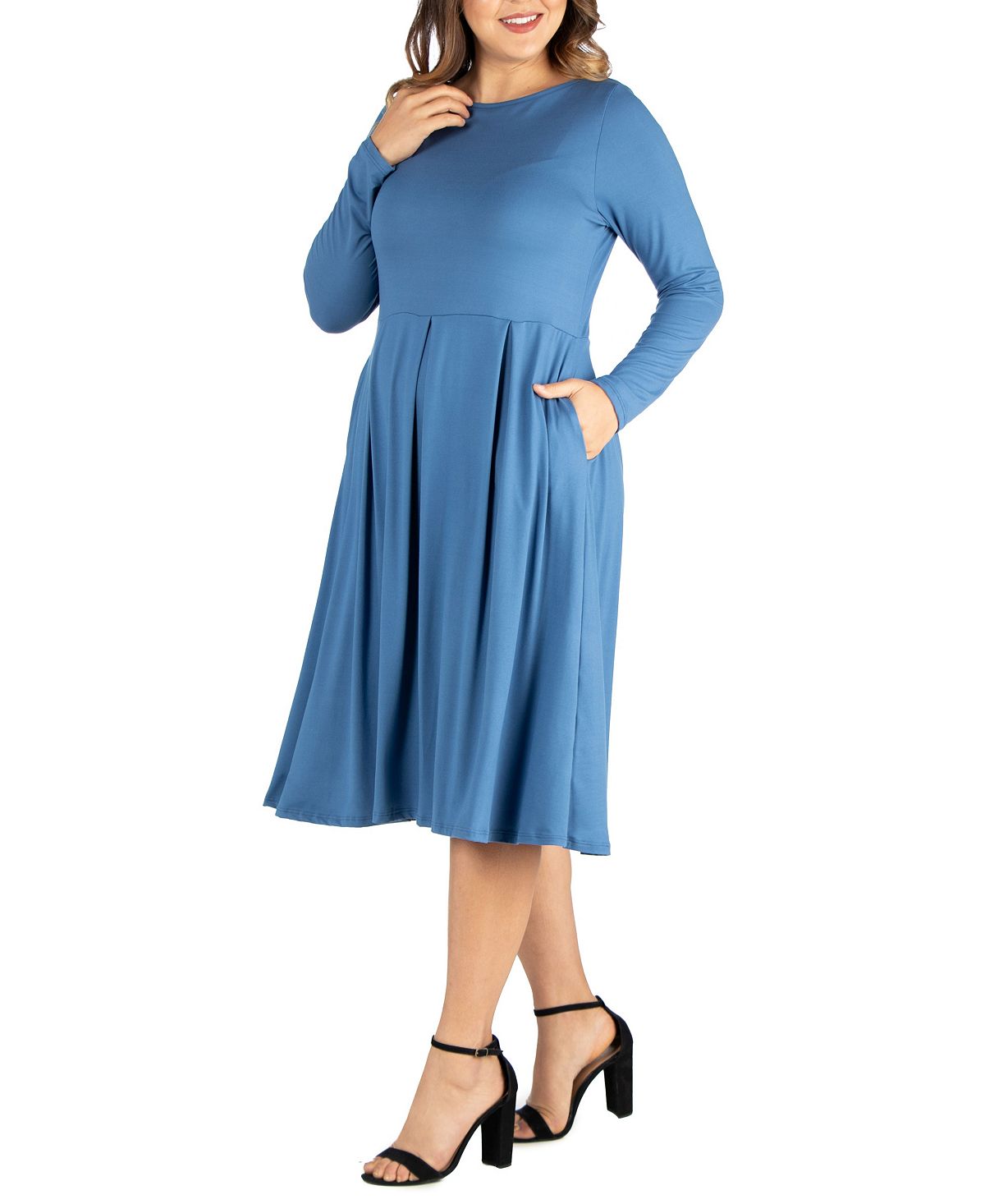 Women's Plus Size Bodycon Midi Dress with Flared Skirt 24seven Comfort Apparel