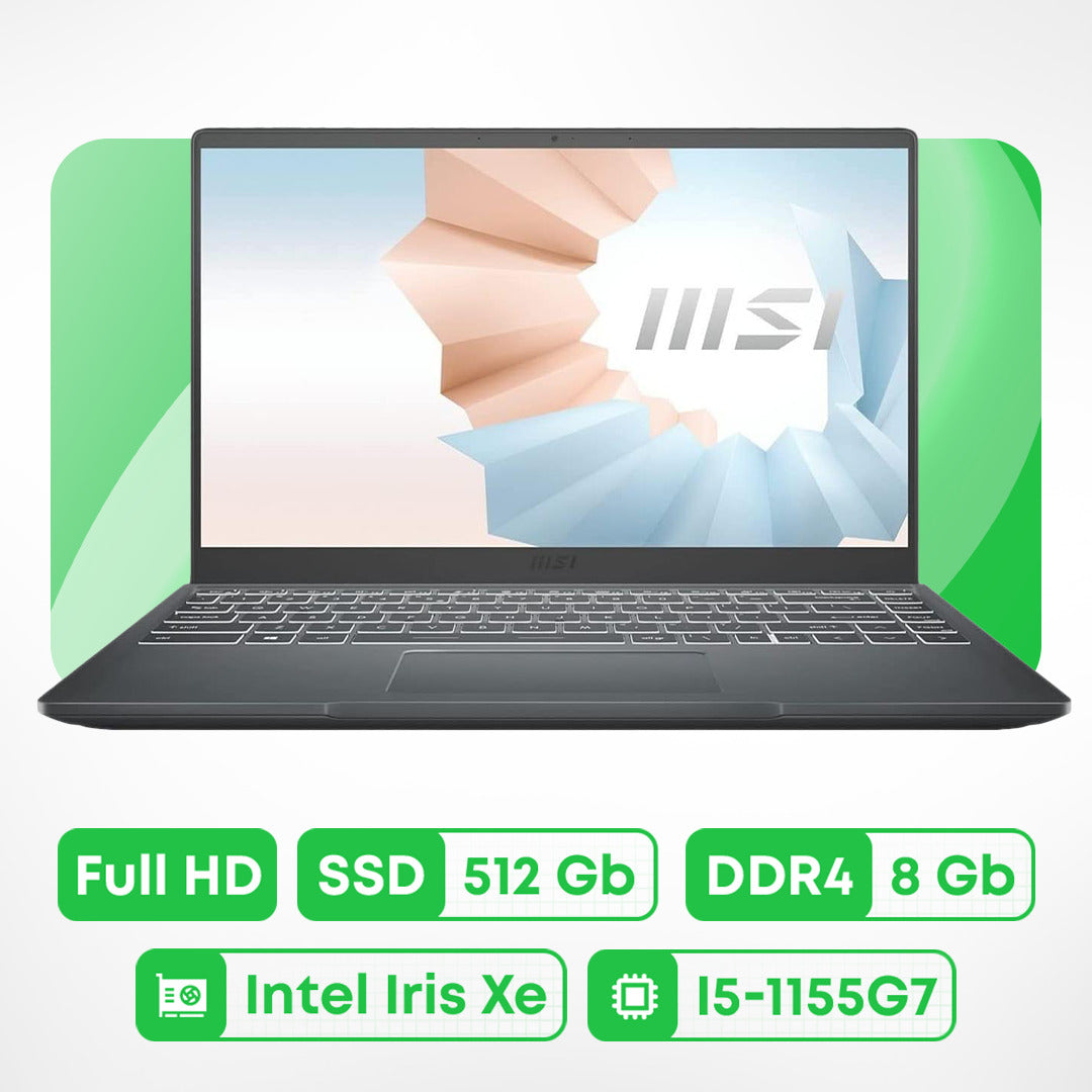 Laptop MSI Modern 15A A11MU, 15.6'', 8 GB/512 GB, i5-1155G7, Intel Iris Xe, gray, English keyboard