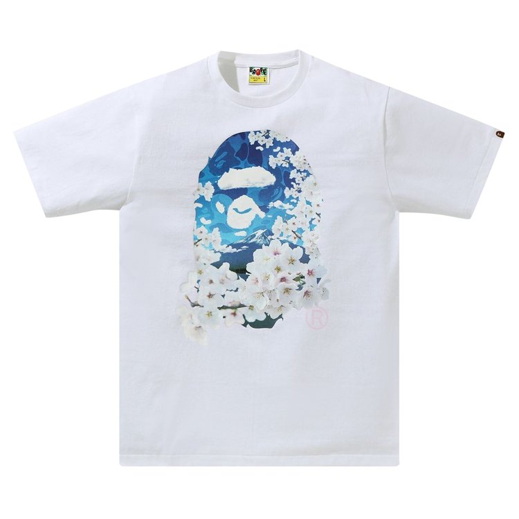 تي شيرت BAPE Sakura Photo Ape Head 'White'، باللون الأبيض