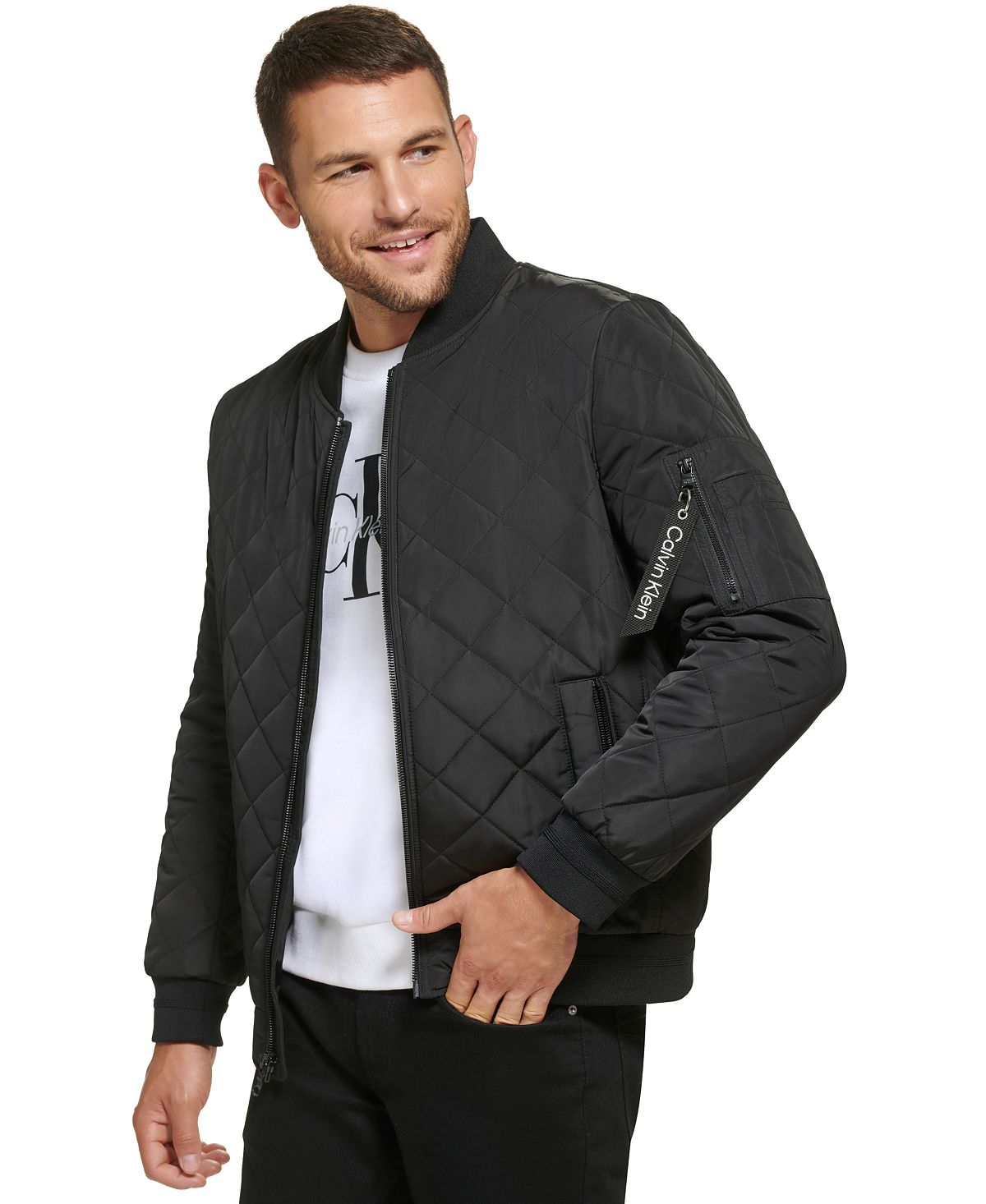 Calvin Klein Men's Ribbed Quilted Baseball Jacket, Black