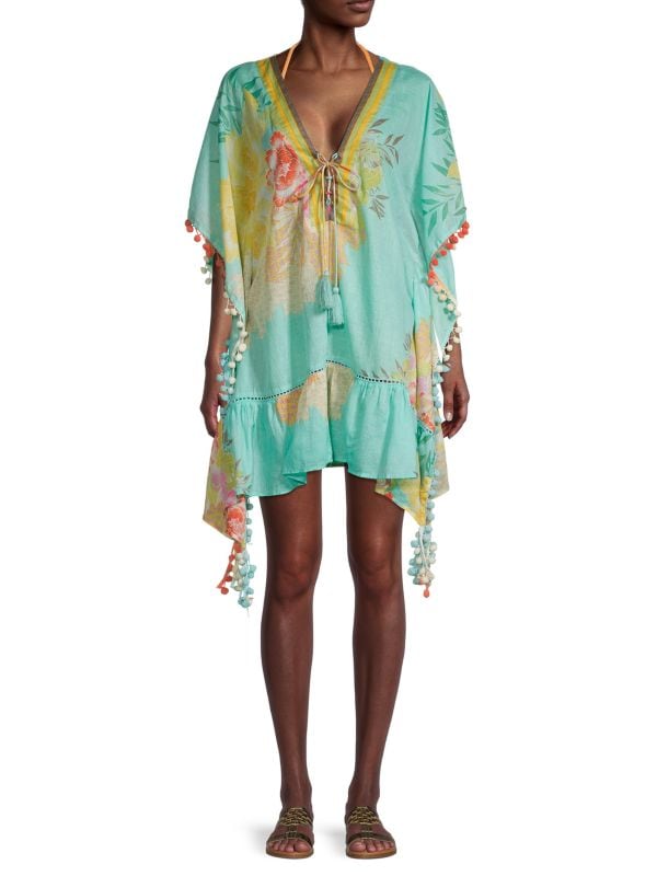 Ranee's Aqua Floral Kaftan Cape