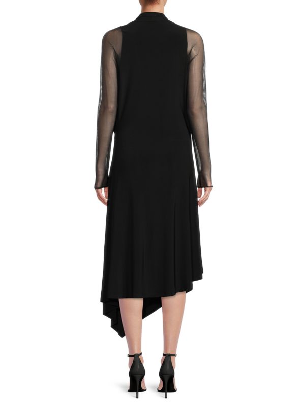 Asymmetrical midi dress with mesh sleeves Donna Karan Black