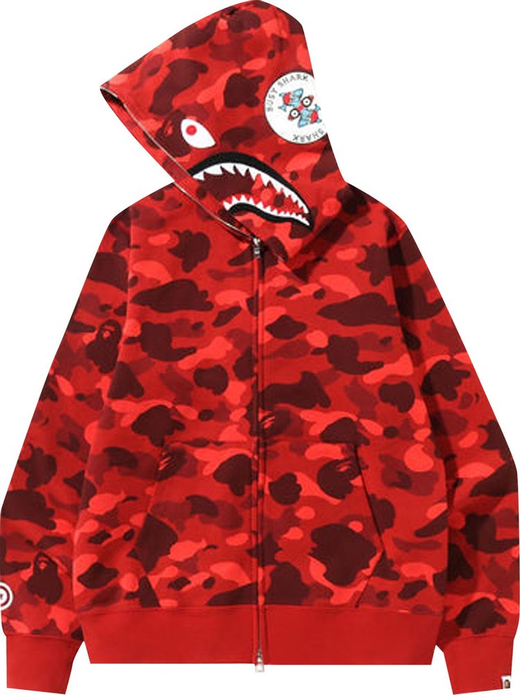 سويت شيرت BAPE Color Camo Shark Full Zip 'Red'، أحمر