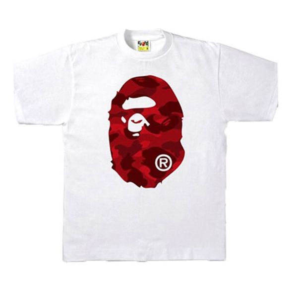 تي شيرت BAPE Color Camo Big Ape Head Tee أبيض/أحمر بأكمام قصيرة للجنسين، أبيض