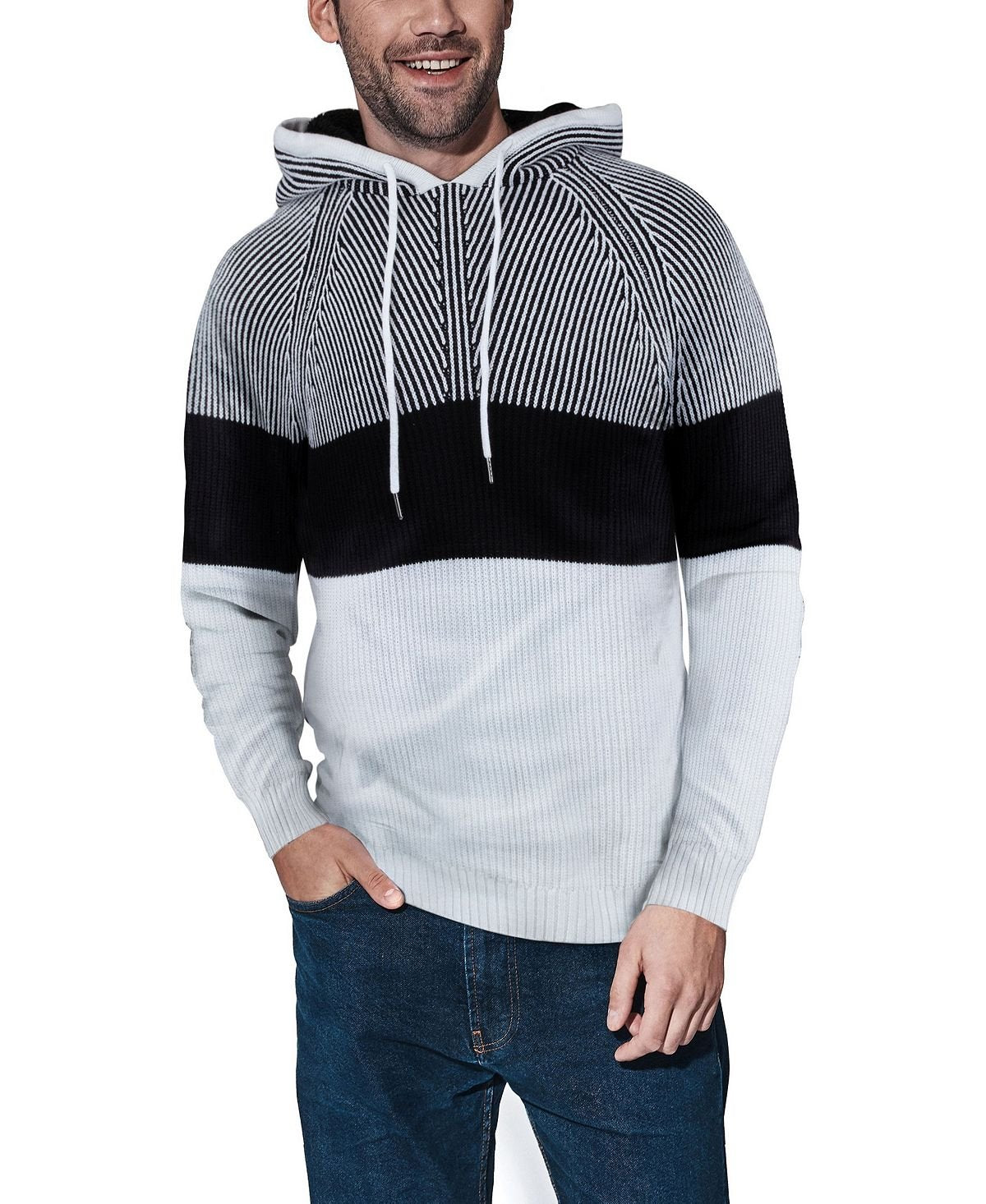 Men's X-Ray Color Block Hooded Sweater, White