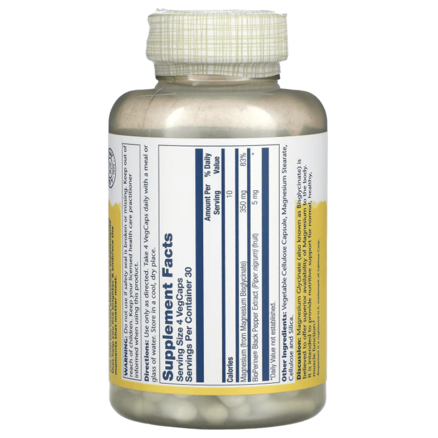 High Absorption Magnesium Glycinate, 350 mg, 120 Veggie Caps, Solaray