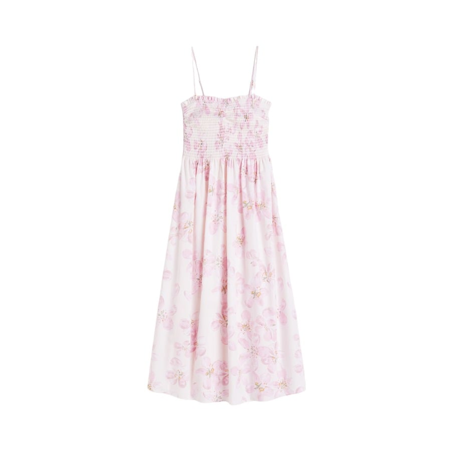 H&M Smocked Cotton dress, cream/pink