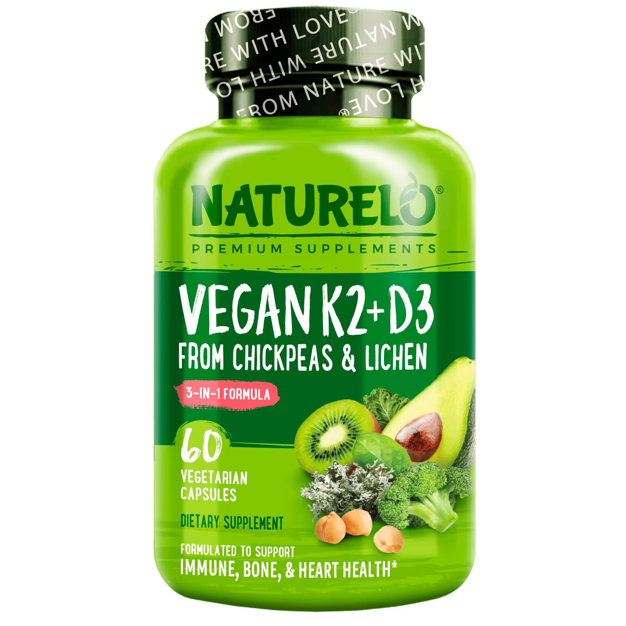 NATURELO, Vitamin K2 + D3, Chickpea & Lichen, 60 Vegetarian Capsules