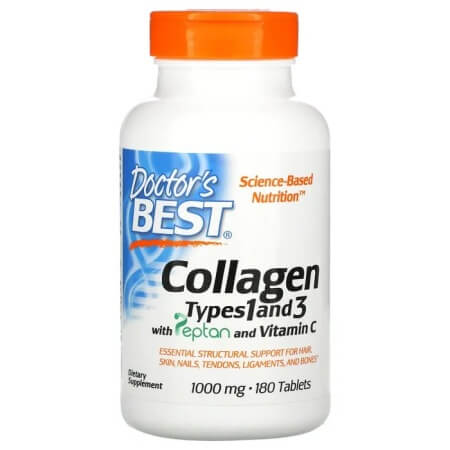 Collagen Type 1 & 3 with Peptan and Vitamin C, Doctor's Best, 1000 mg, 180 tablets