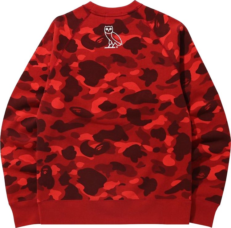 سويت شيرت BAPE x OVO Color Camo Crewneck 'Red'، أحمر