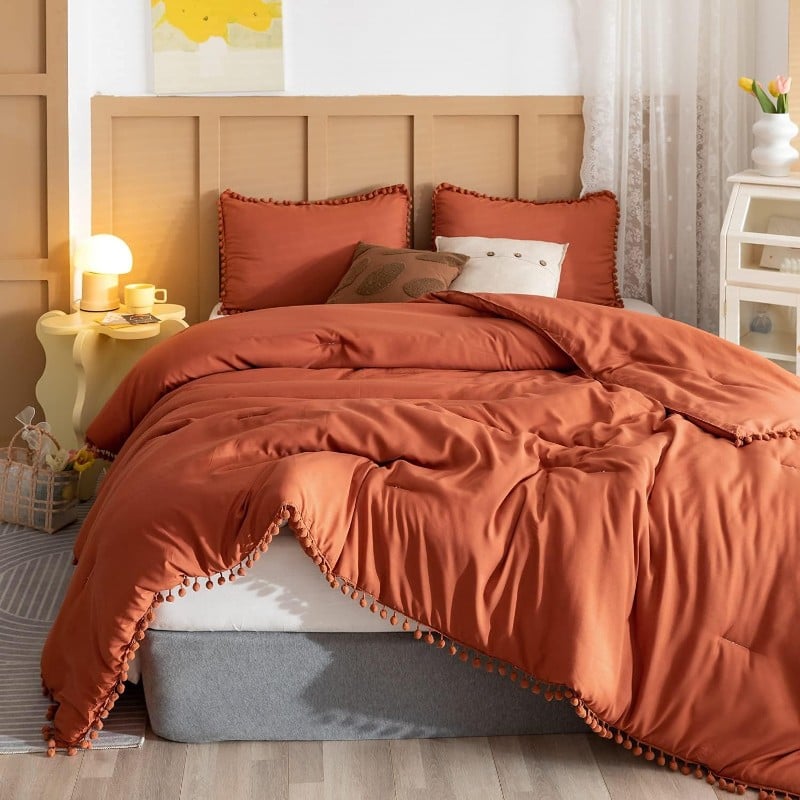 Yirddeo Queen Double Bedding Set, 3 Pieces, Orange