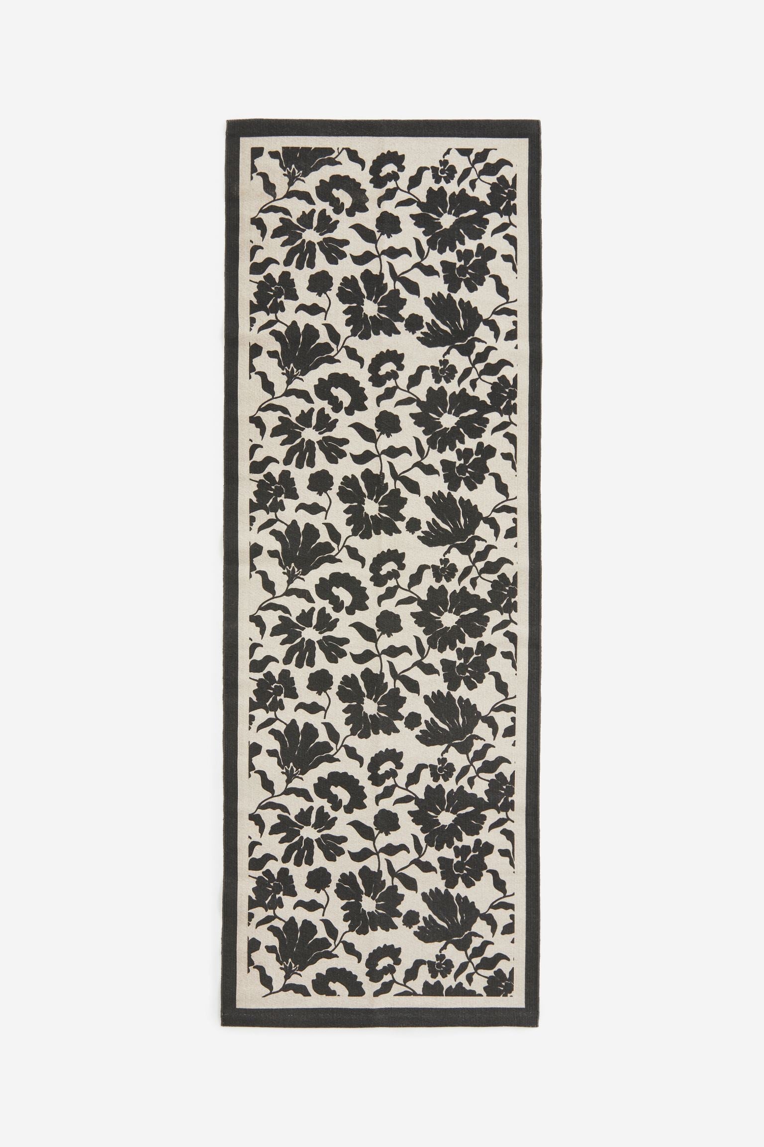 Rug H&M Home Floral Cotton Canvas, black