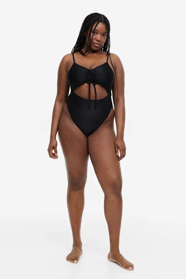 H&M+ High-waisted swimsuit with drawstring, black