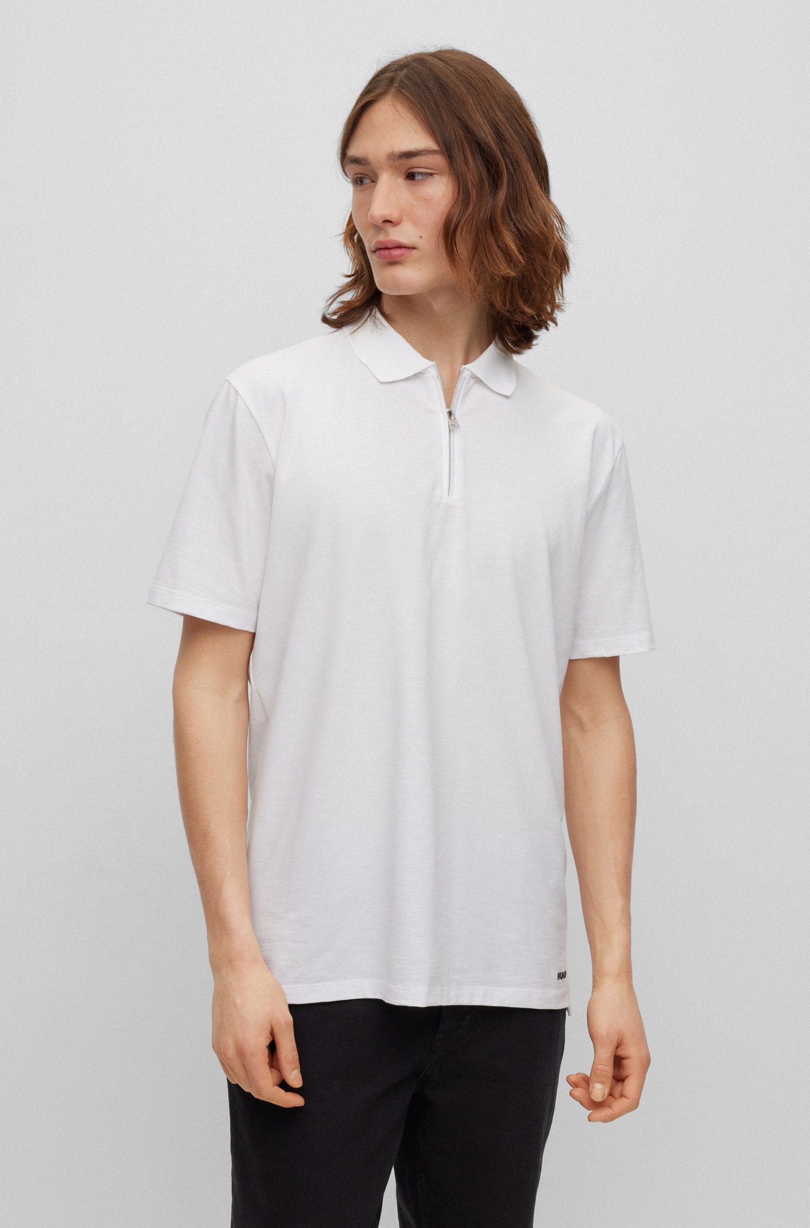 Hugo Cotton-blend Polo With Zip Placket, white