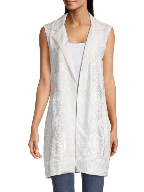 Kobi Halperin Siena Long Vest with Embroidery, White