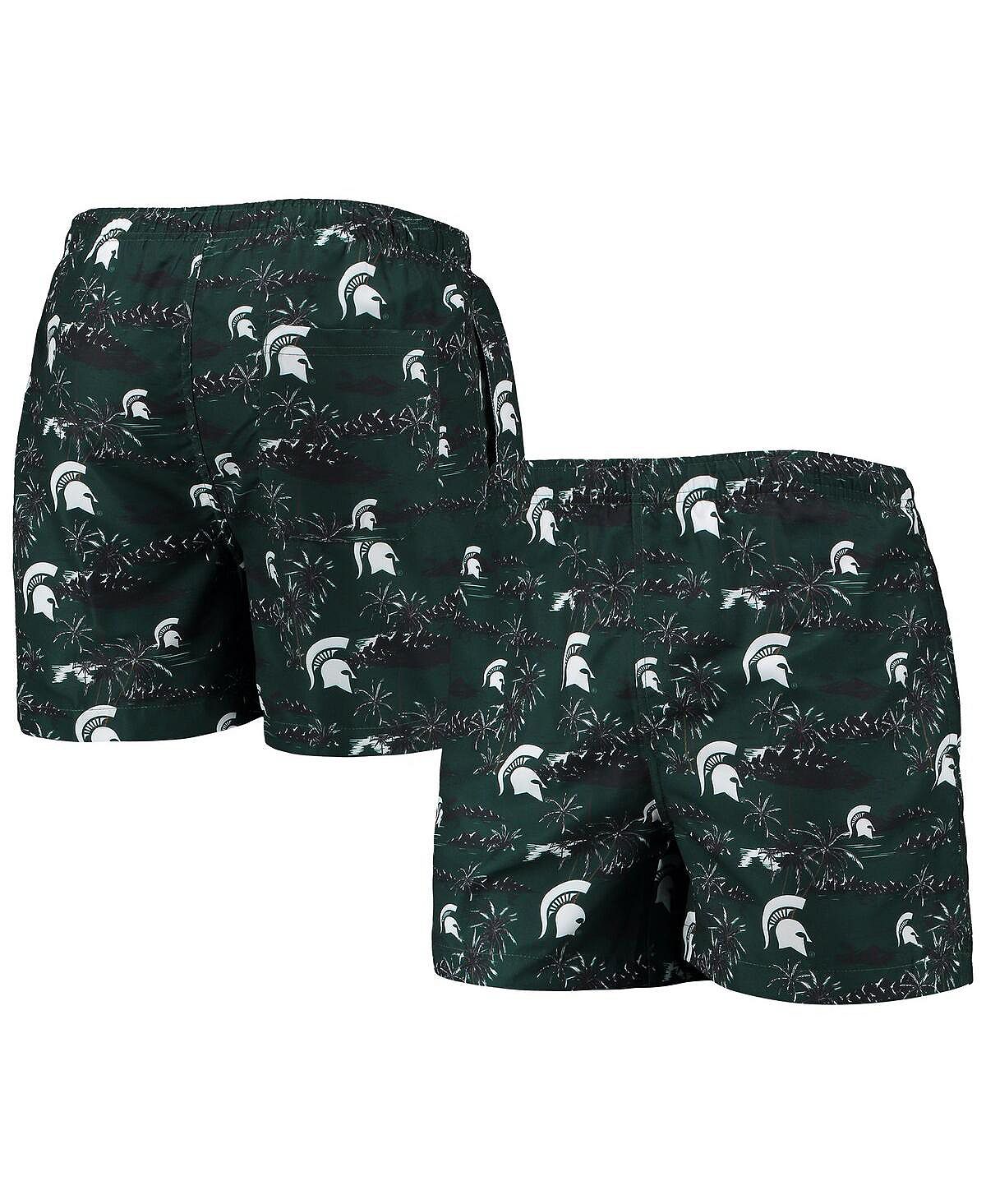 Men's green swimming trunks with palm trees michigan state spartans island palm FOCO, green