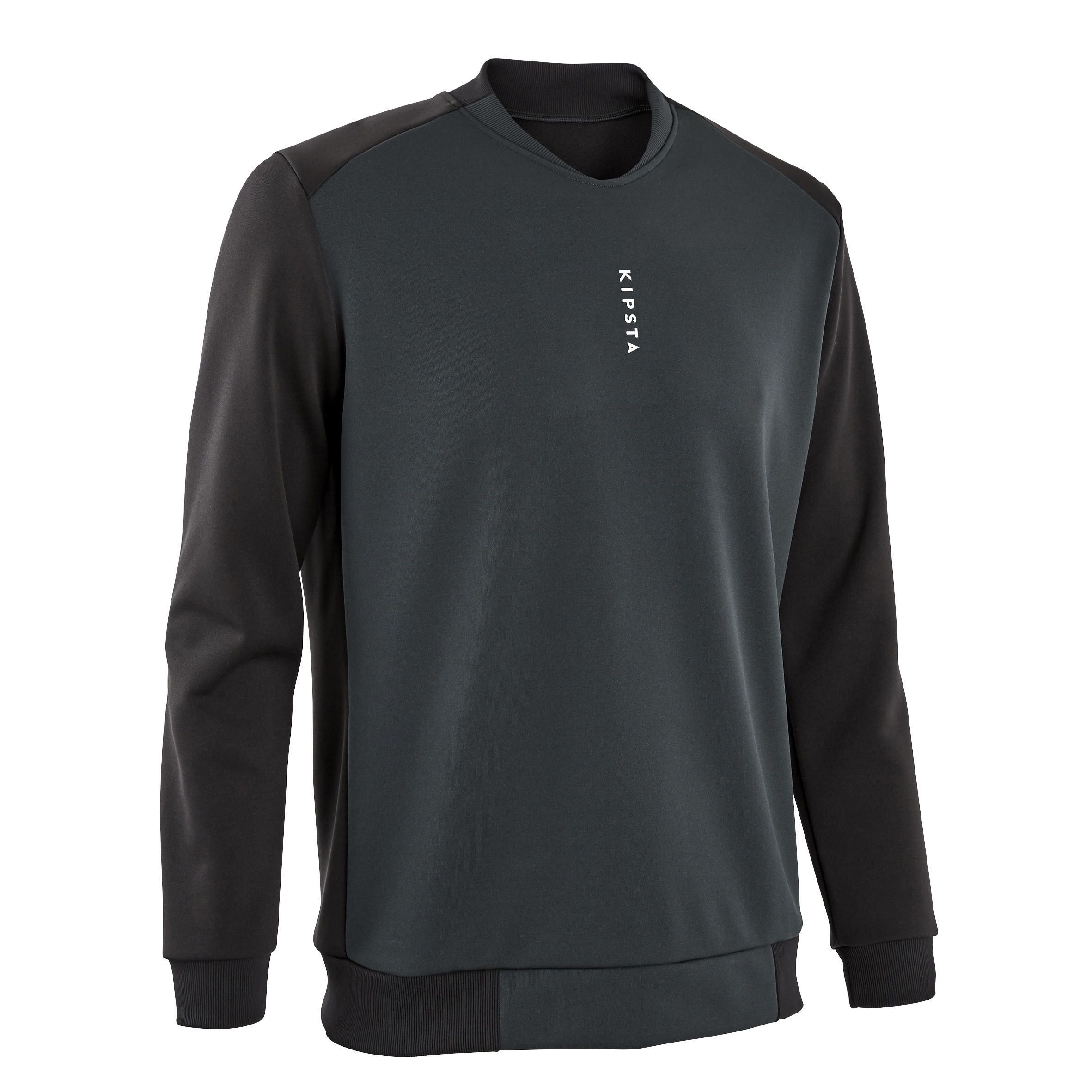 Kipsta T100 adult football sweatshirt, black/charcoal gray