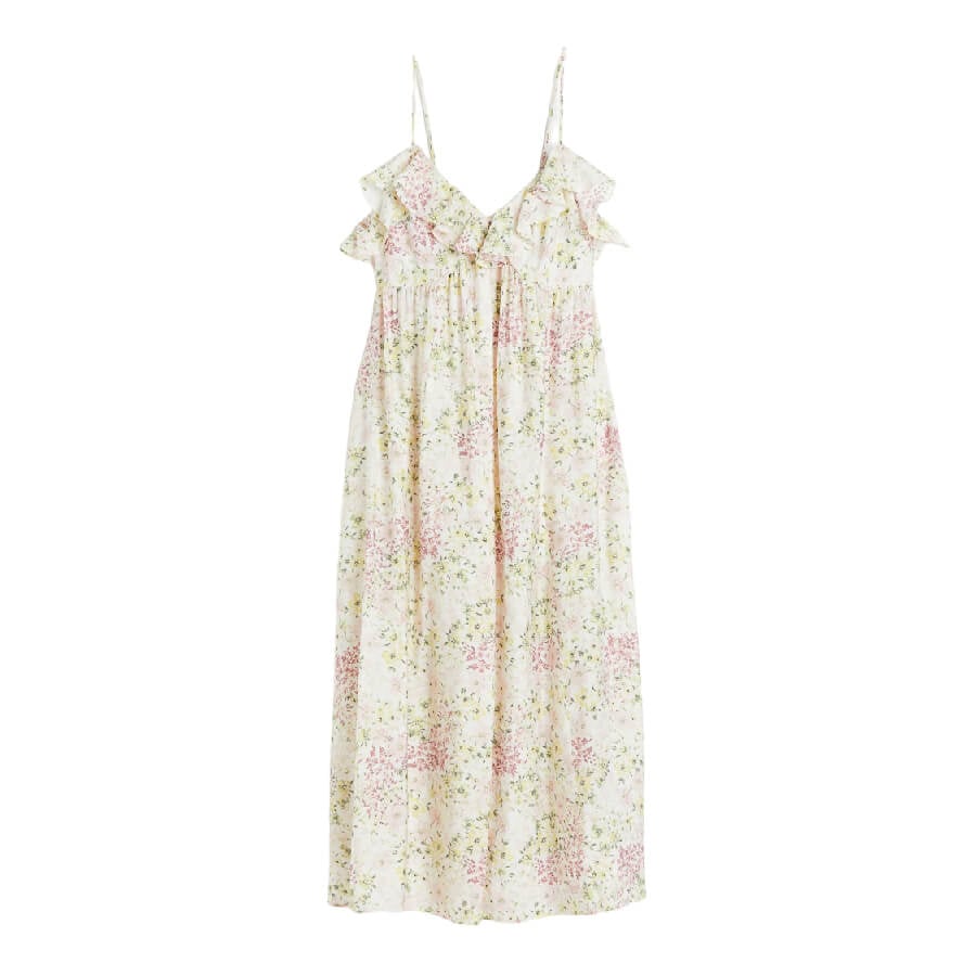 H&M Sleeveless V-neck dress, cream/floral