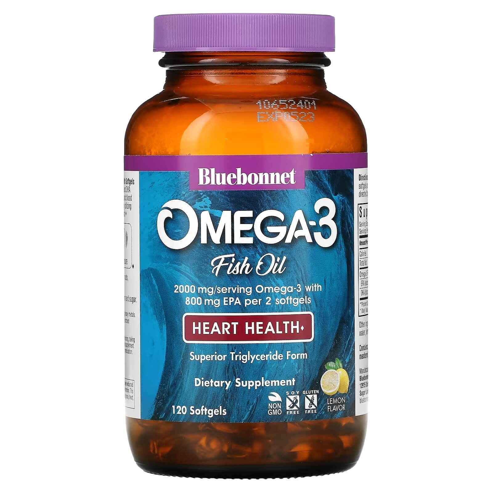 Omega-3 for Heart Health Bluebonnet Nutrition Lemon Flavor, 120 Capsules