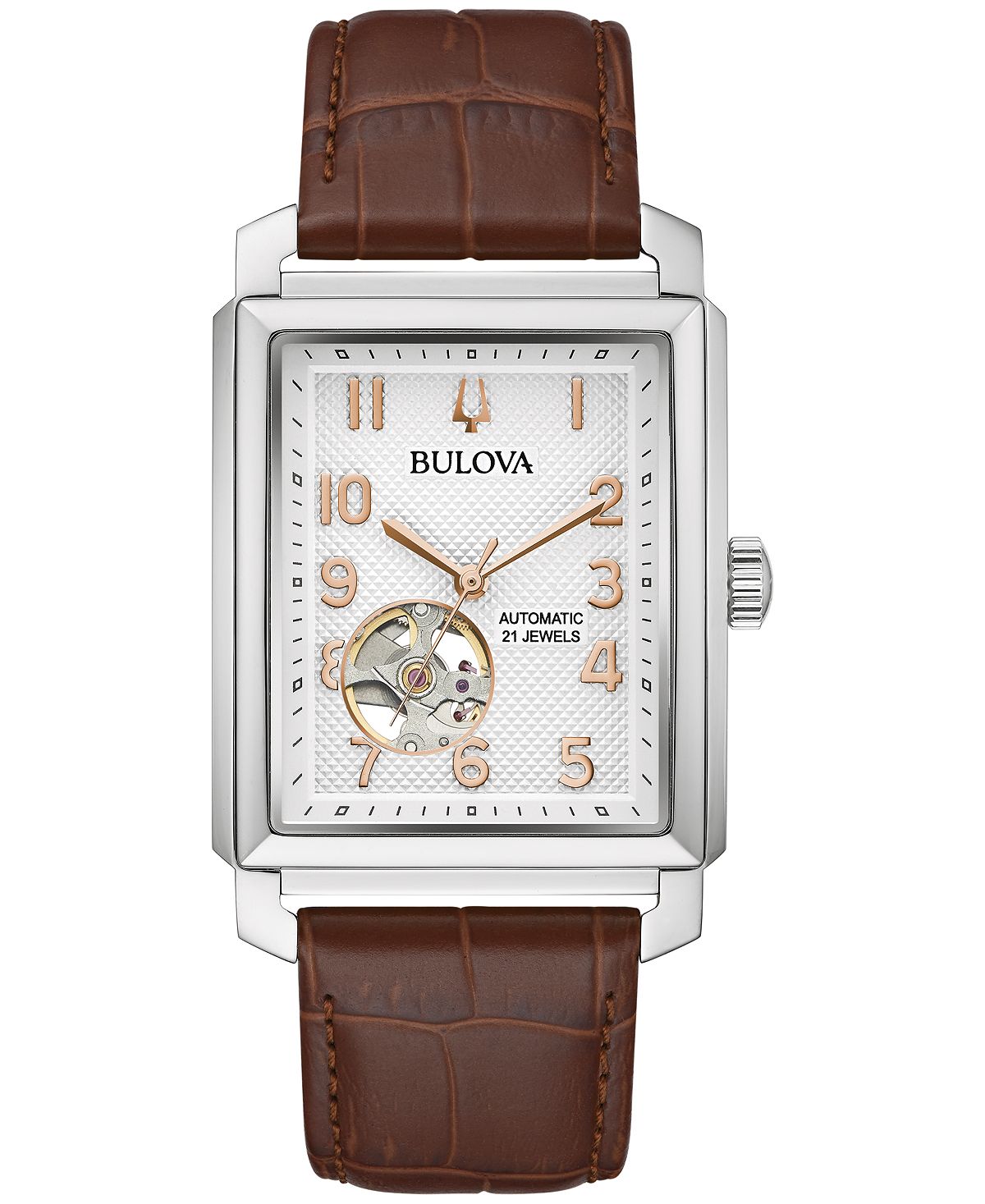 ساعة Sutton للرجال أوتوماتيكية بحزام جلدي بني مقاس 33 مم من Bulova