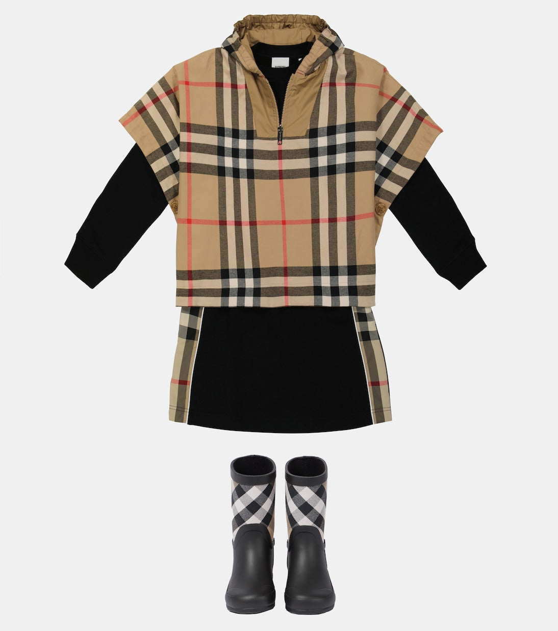 بونشو من Burberry Kids Vintage Check Reversible، باللون البيج