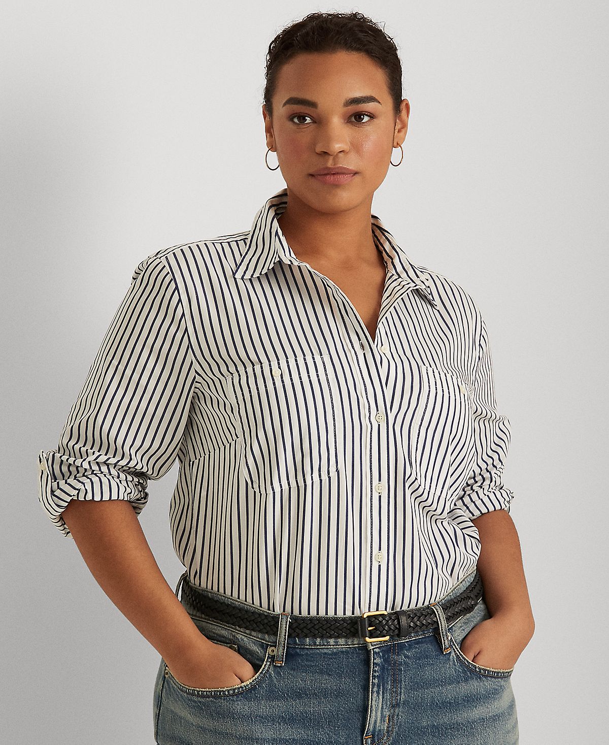 Lauren Ralph Lauren Plus Size Striped Button Down Shirt, Multi