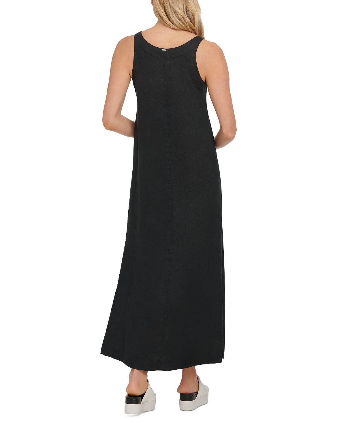 DKNY Linen V-Neck Maxi Dress, Black