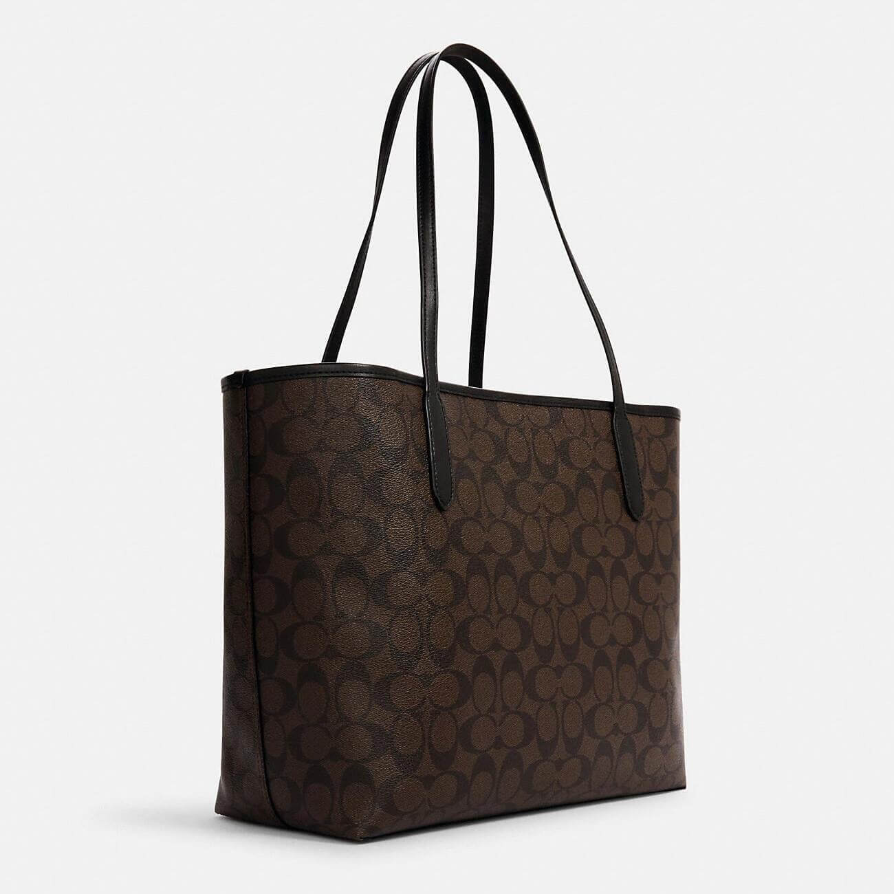 Coach Outlet City Tote In Signature Canvas, Brown/Black