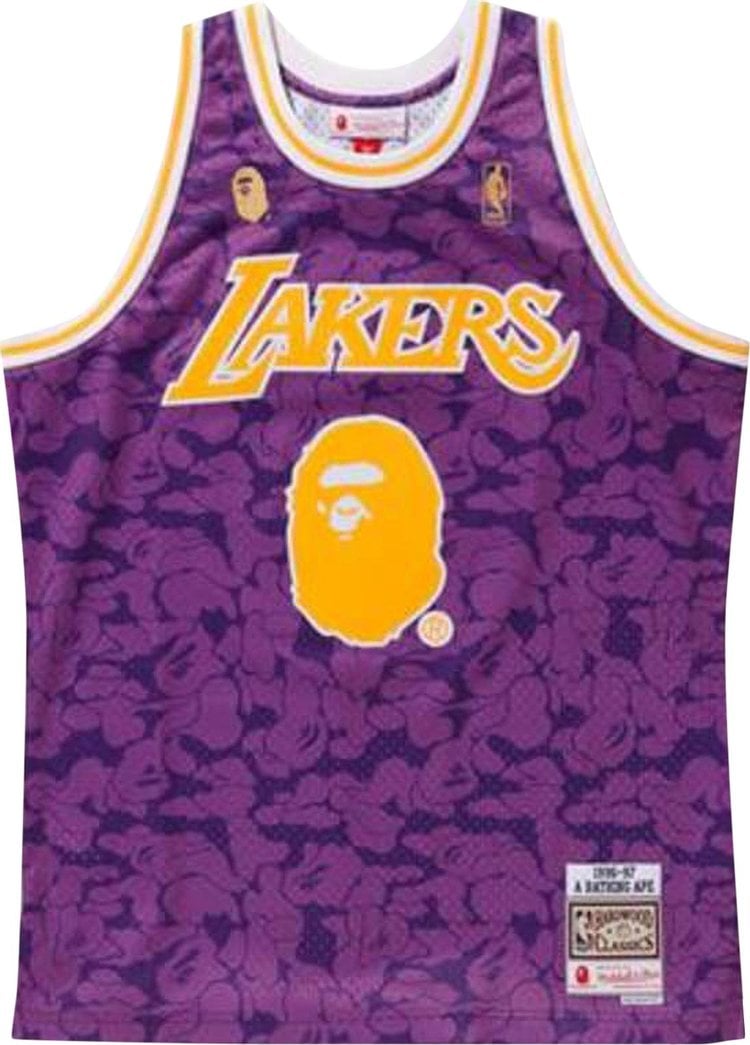 قميص BAPE x Mitchell &amp; Ness Lakers ABC Basketball Swingman Jersey "أرجواني" T-Shirt، أرجواني