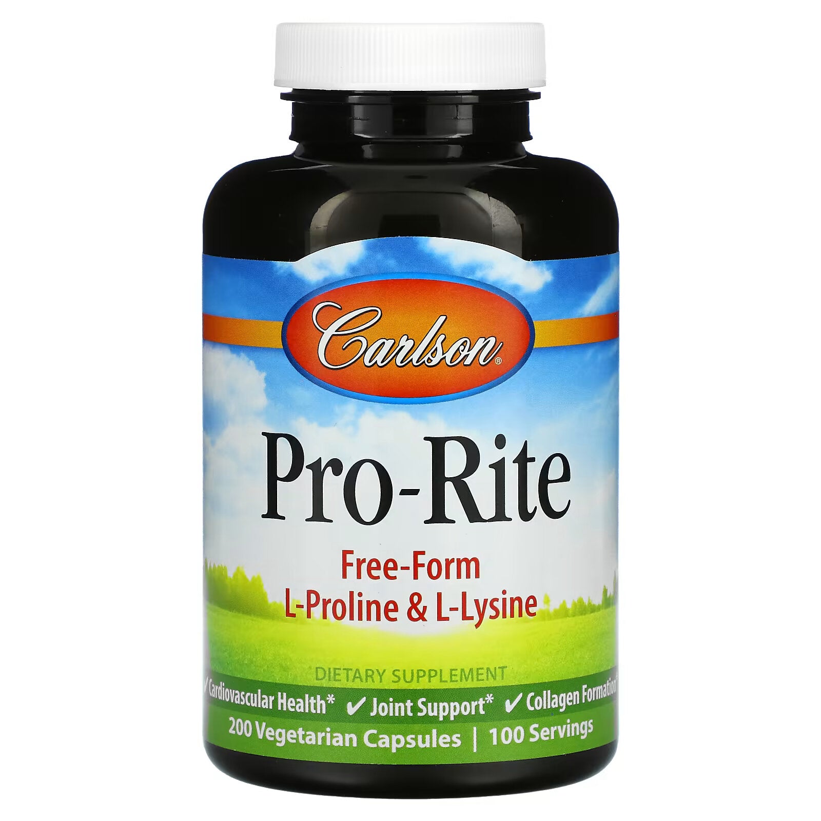 Carlson, Pro-Rite, Free Form L-Proline and L-Lysine, 200 Vegetarian Capsules