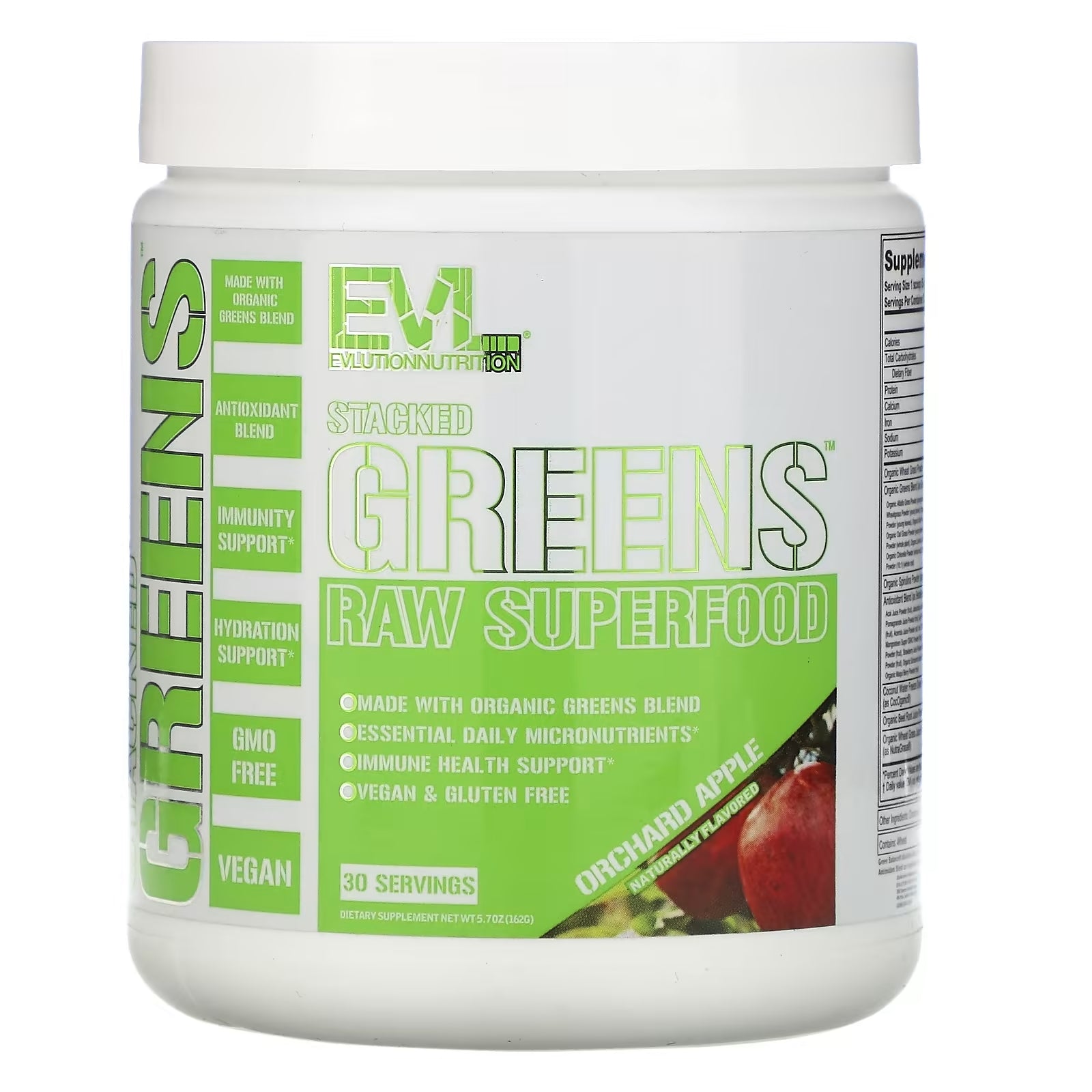 EVLution Nutrition Stacked Greens Raw Superfood, Apple Orchard, 162 g