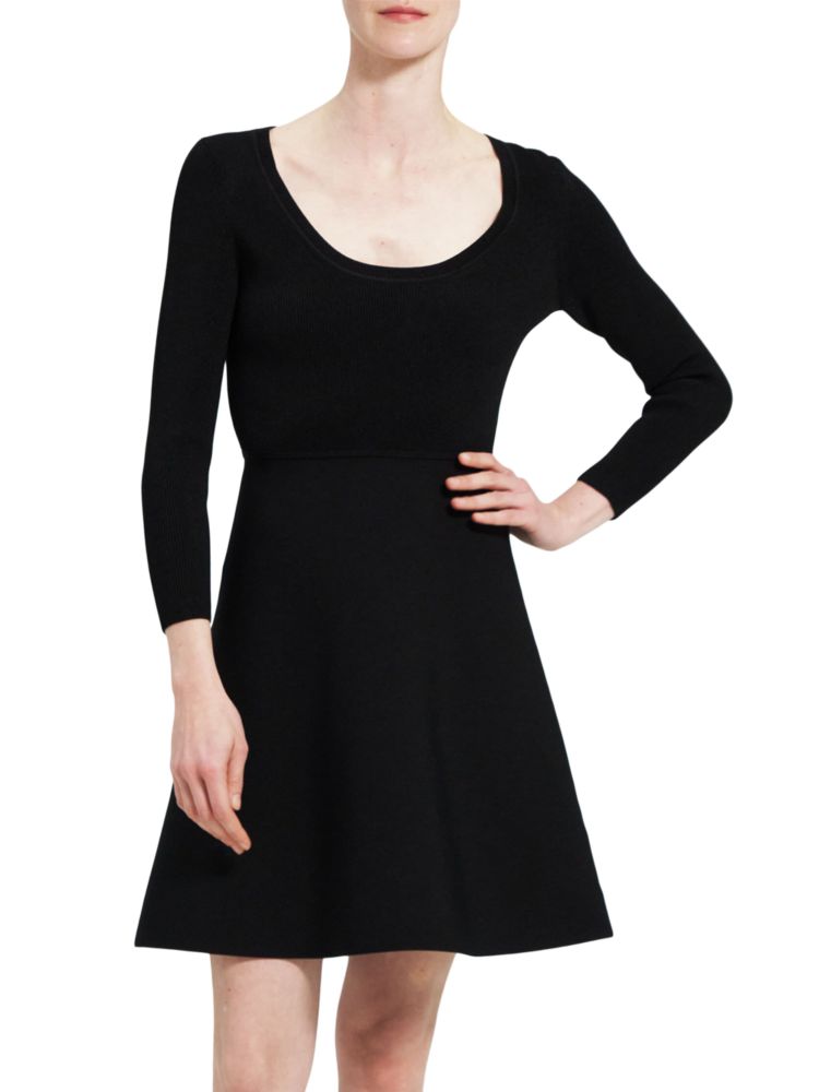 Theory Scoop Neck Flare Mini Dress, Black