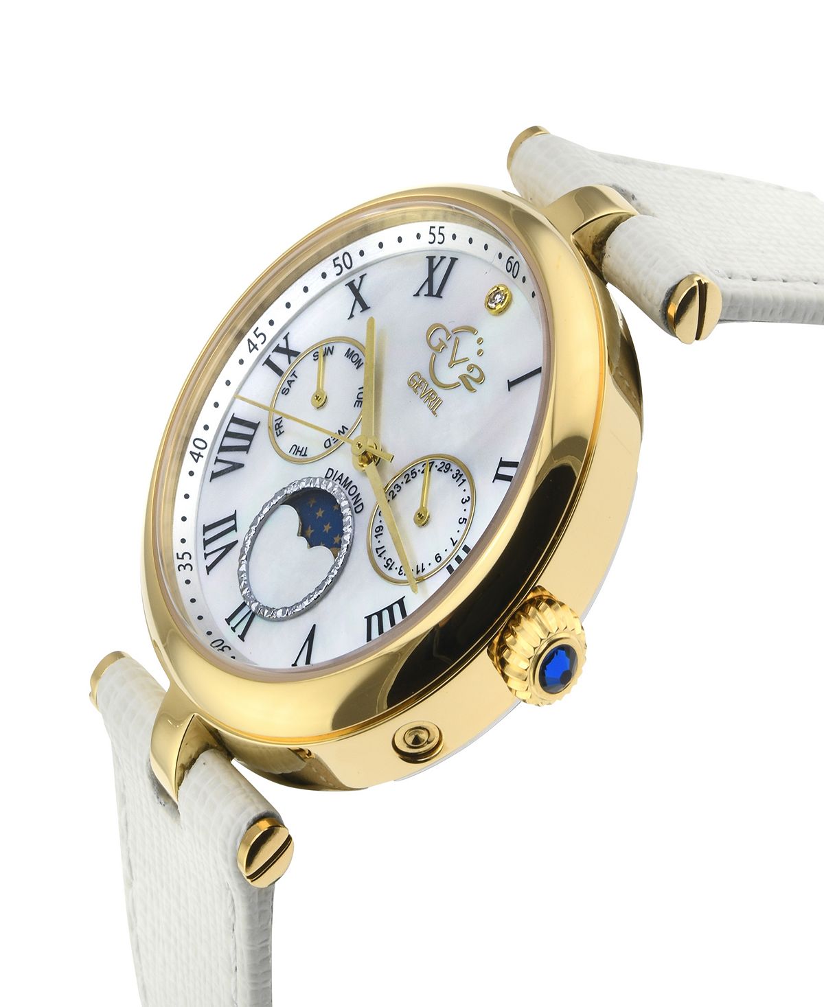 Women's watch Florence, Swiss quartz, Italian, white with leather strap, 36 mm Gevril, gold