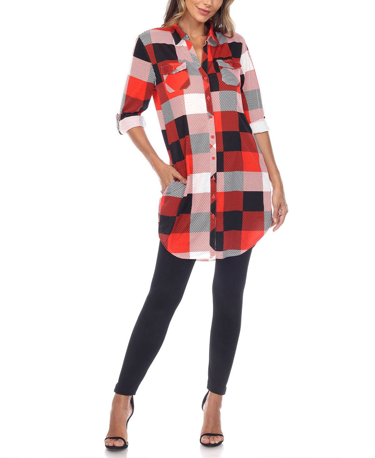 Women's tunic shirt in White Mark check