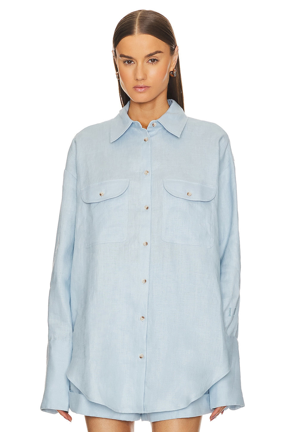 Helsa Linen Button Down Shirt, Chambray Blue